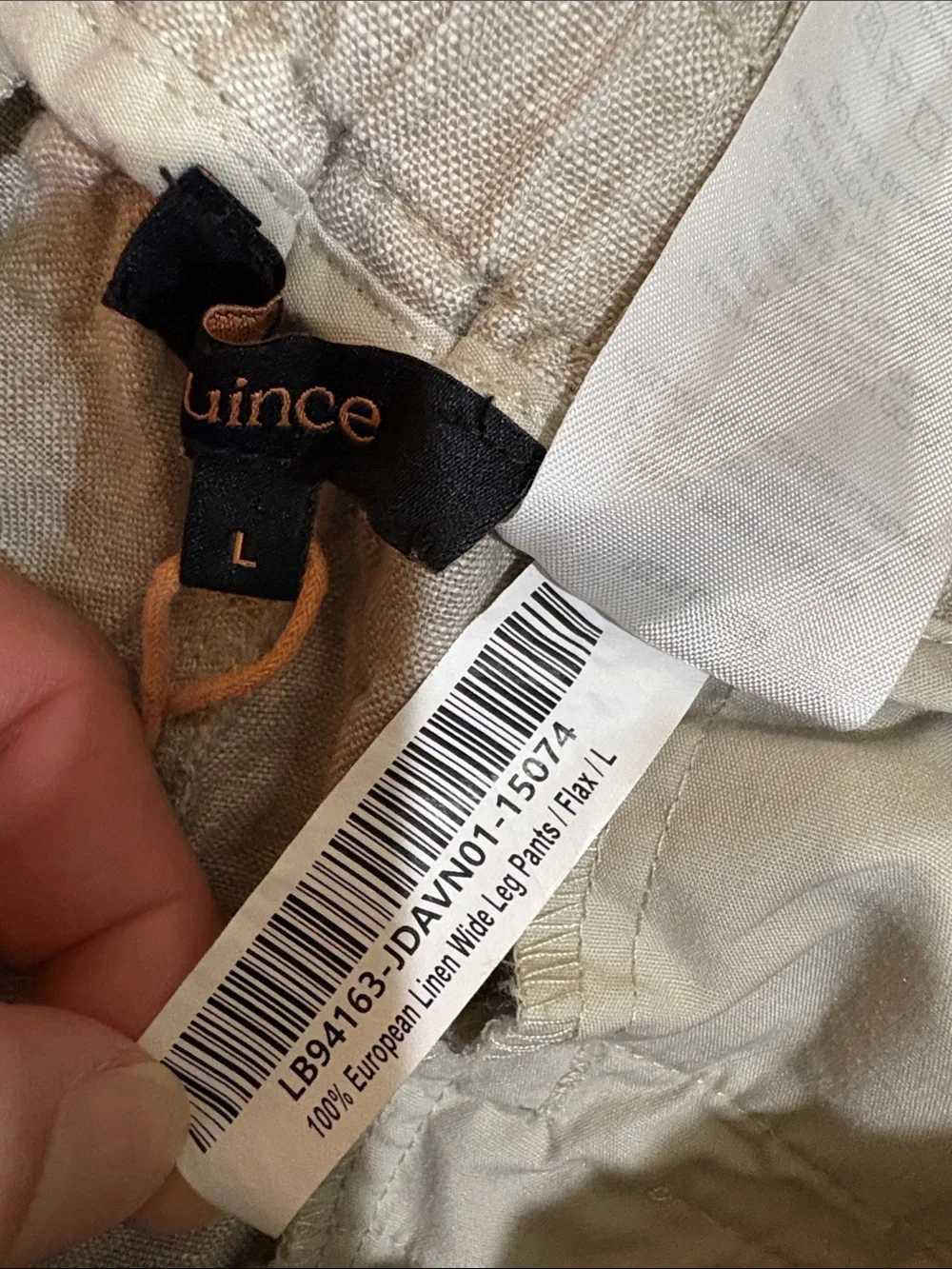 Tan Quince European Linen Wide Leg Pants. Large. Drawstring waist